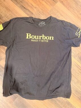 Grunt Style Black Tee with Yellow-Green "Bourbon Makes It Better" Print